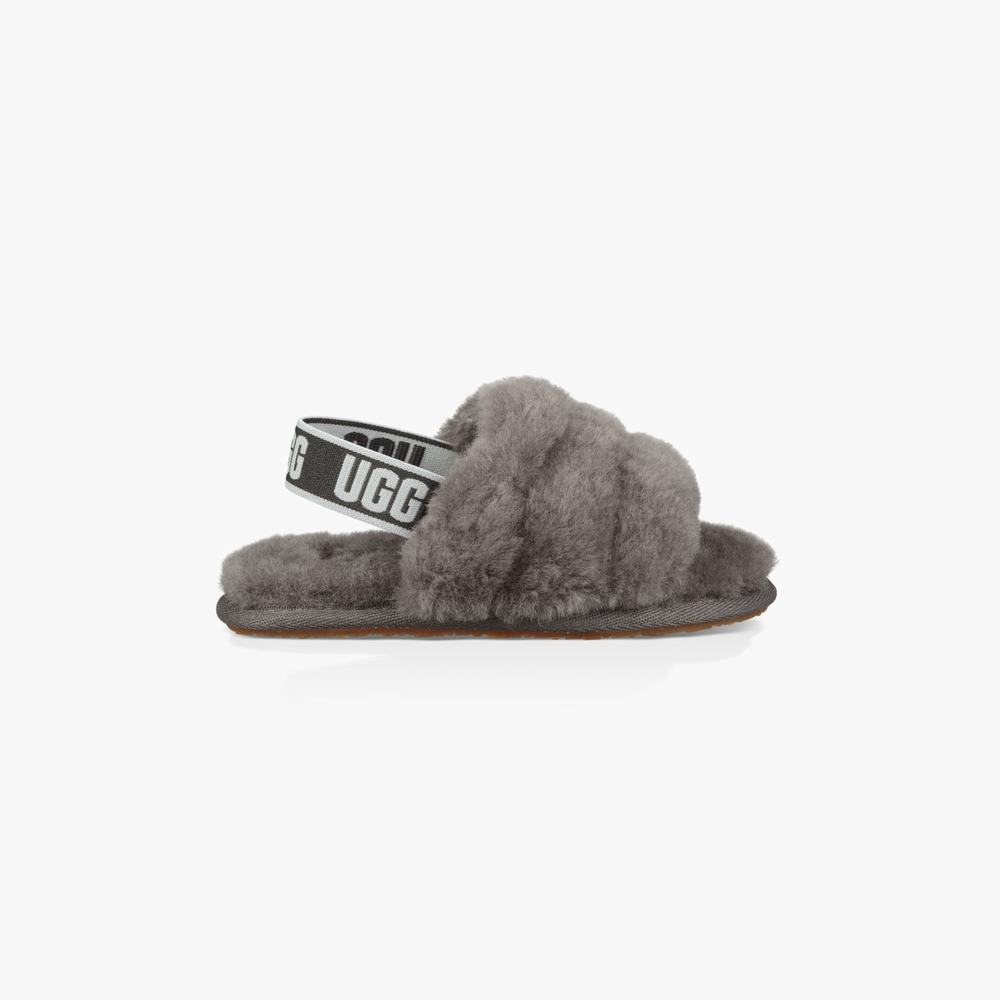 Chausson UGG Fluff Yeah Fille Grise Foncé Soldes 749FULPD